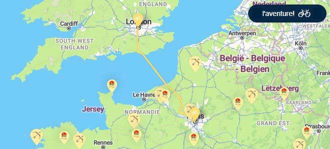 Carte itinéraire du voyage Paris Londres 2026