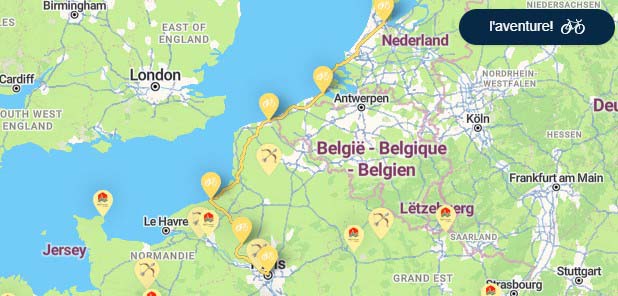 Carte de ll'itinéraire Paris-Amsterdam à vélo