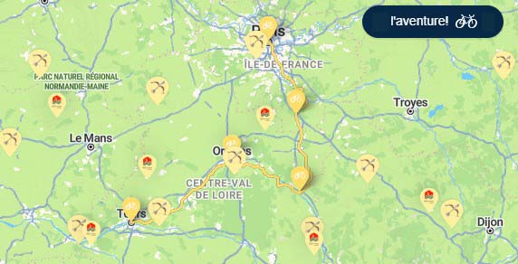 Carte de Paris-Tours à vélo